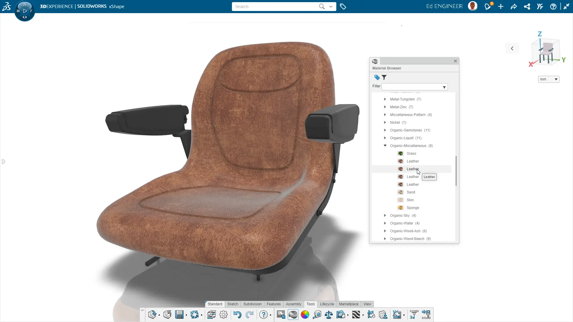 Completed ergonomic leather chair modelled in xShape.